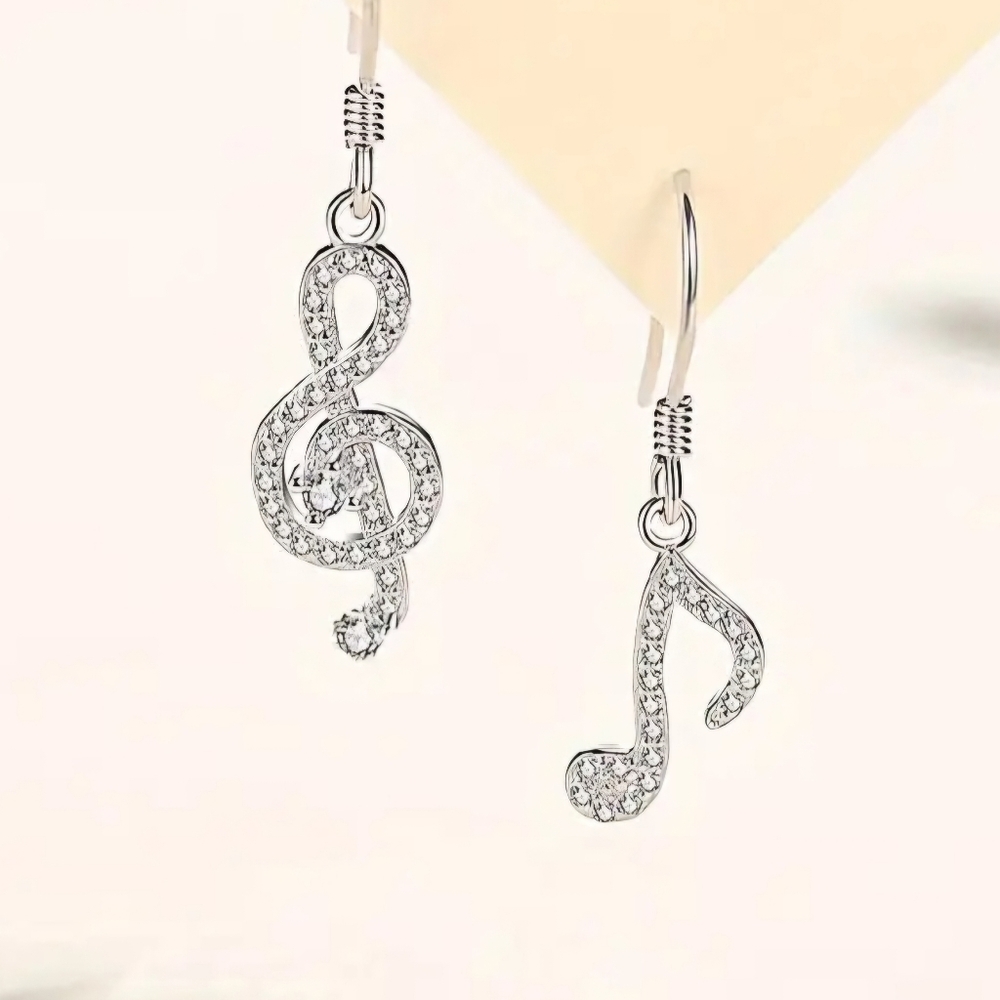Silver Colored Rhinestone Music Note Earrings 🎵 - Picture 2 of 3